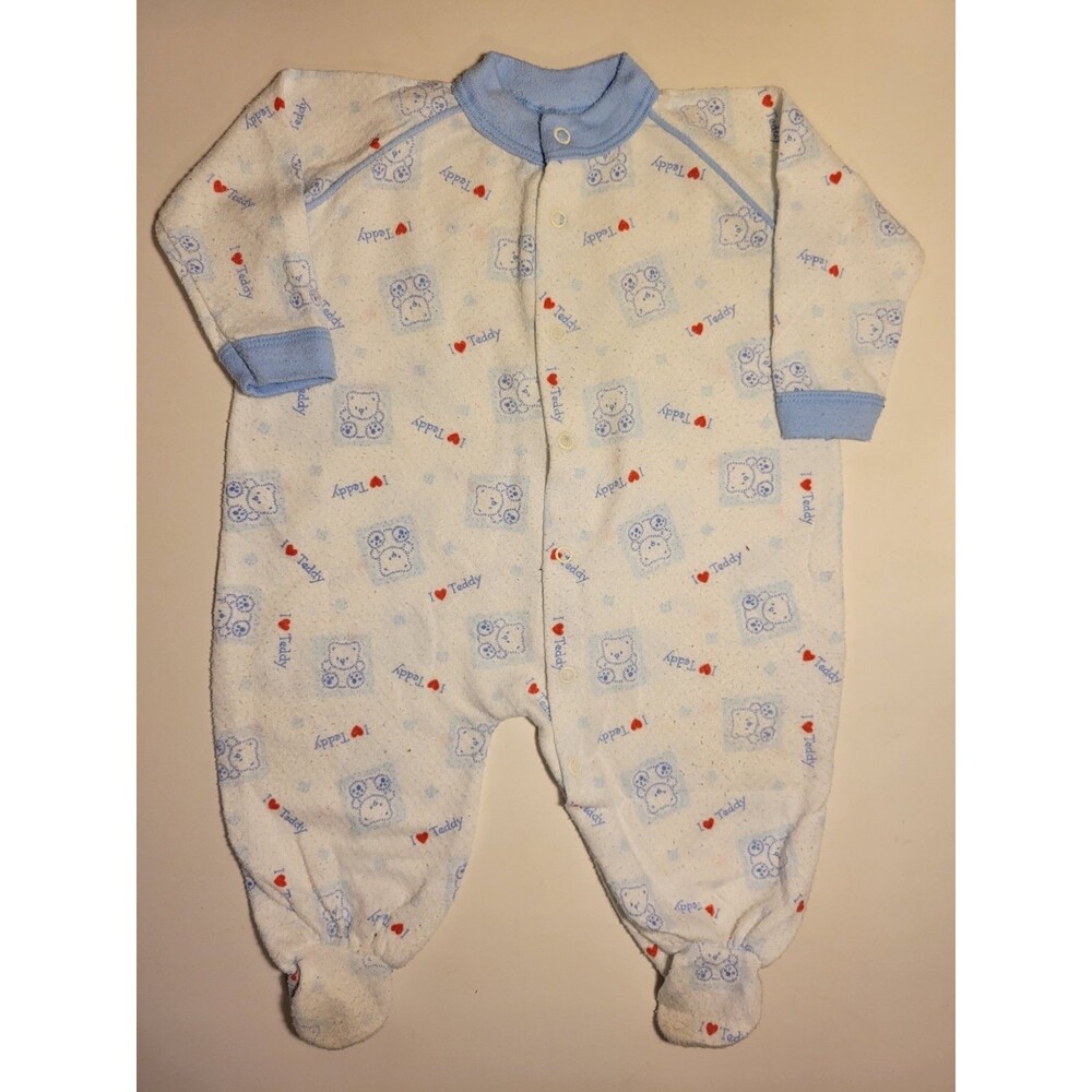 Royal Heir Baby Teddy Bear Sleeper White Large Blue Red Snaps Footies Pajama USA